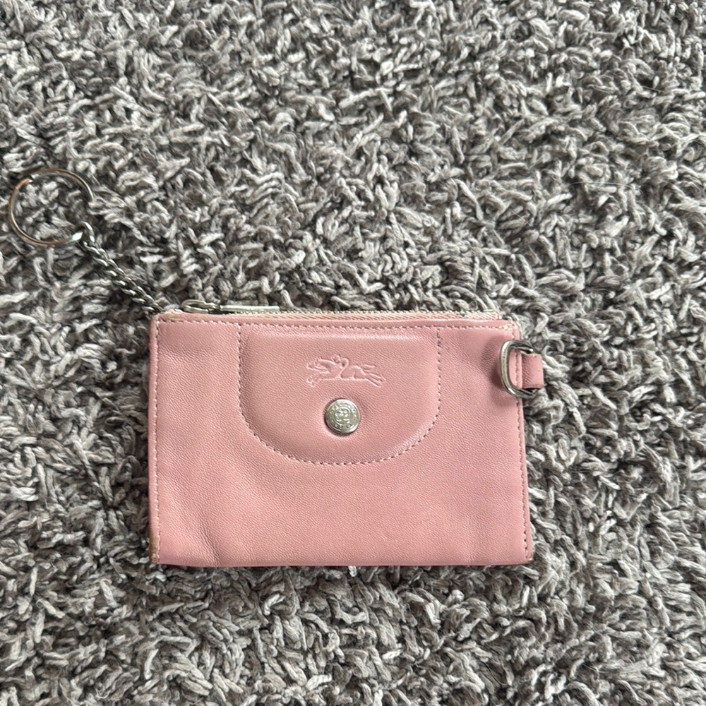 Longchamp pink zip card holder with keychain